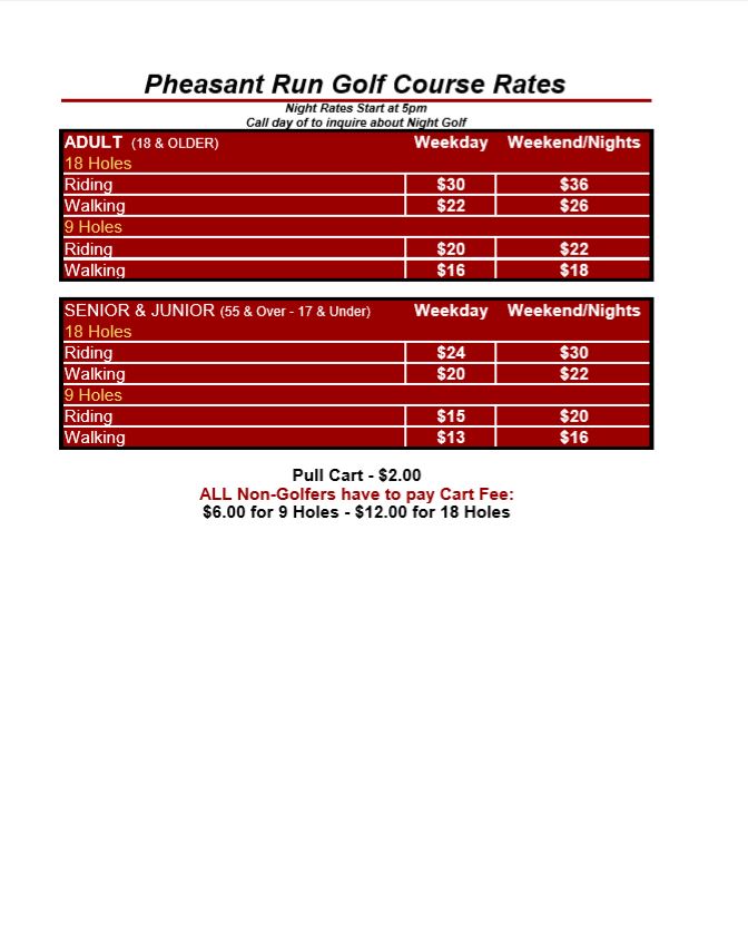 Rates Pheasant Run Golf Course