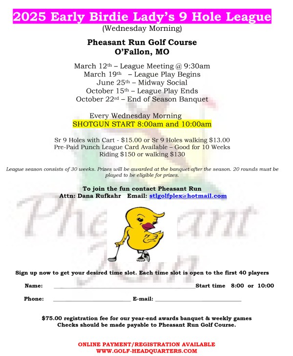 Wednesday Early Birdie Ladies 9-Hole League Registration